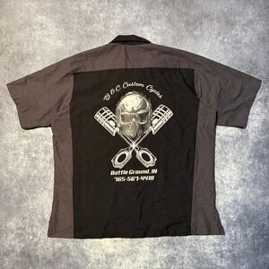 Red Kap Mens XL Biker Graphic Mechanic Shirt Black Gray Skull B&C Custom Cycles